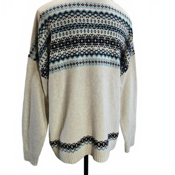 J. Jill Fair Isle Nordic Relaxed Fit Classic Style Cream Teal & Black Sweater - Picture 3 of 9
